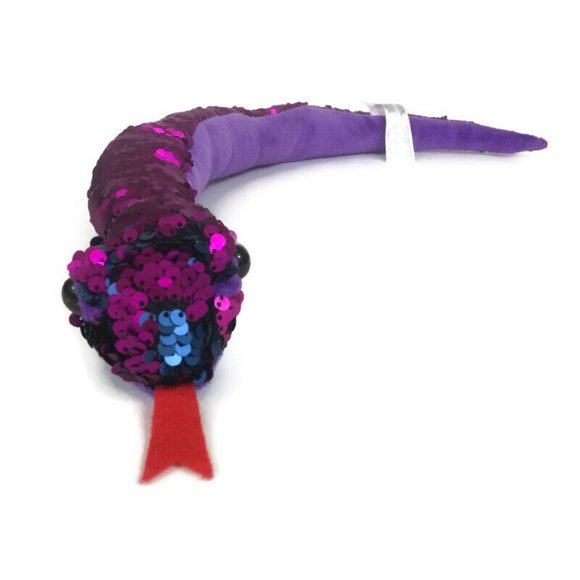 Fiesta Reversible Flip Sequin Snake Plush 24" Purple Blue Stuffed Animal Toy - Picture 8 of 10
